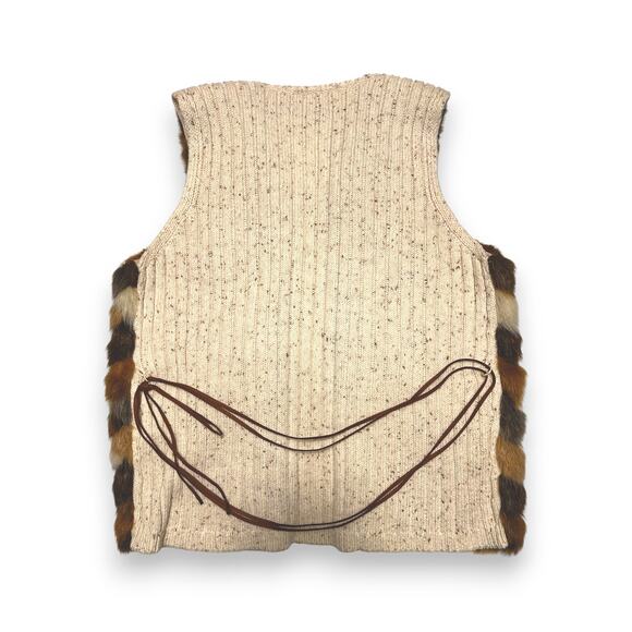 Vintage Chico's Faux Fur Brown Chevron Vest Knit Back Size 0 S/M - Picture 7 of 8